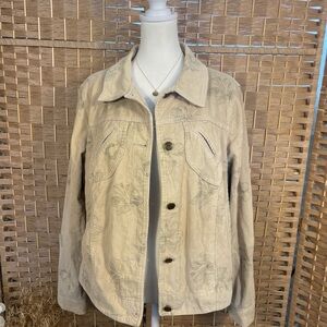 Light Beige Floral Button-Front Corduroy Jacket - Women’s Large